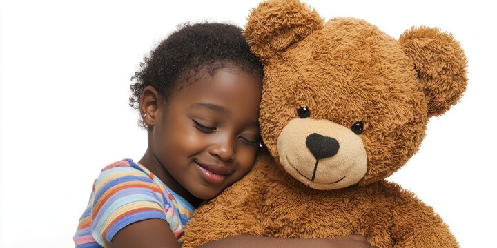A teddy bear offering a symbolic bear hug to a child in need of comfort.