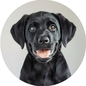 Portrait of Adorable Black Labrador Dog in Circle Frame Photo.
