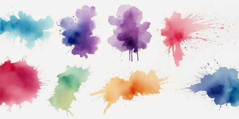 Set of colorful abstract watercolor splash brush strokes vector background. Colors watercolor paint stains vector texture background.
