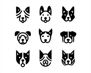 Fototapeta premium Set of Dog Logo Design Icon Symbol Vector Template. Dog Head Logo Vector Illustration. Silhouette simple. Animal Logotype concept.