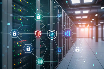 Abstract technology security on global network background, vector illustration innovation