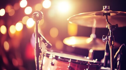 Vibrant Concert Scene with Drums and Microphone Focus