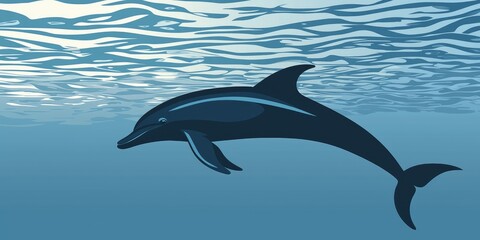 Obraz premium A vector of a dolphin silhouette swimming in the ocean, symbolizing freedom and energy.