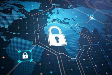 Abstract technology security on global network background, vector illustration innovation