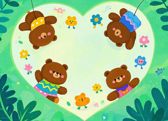 Fototapeta premium Cute Bear Illustration on a Green Background