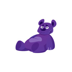 Old teddy bear with patches flat vector, cartoon gothic animal doll, abandoned thrown sad plush bear toy sitting alone