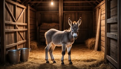 Young Donkey in Rustic Barn Setting