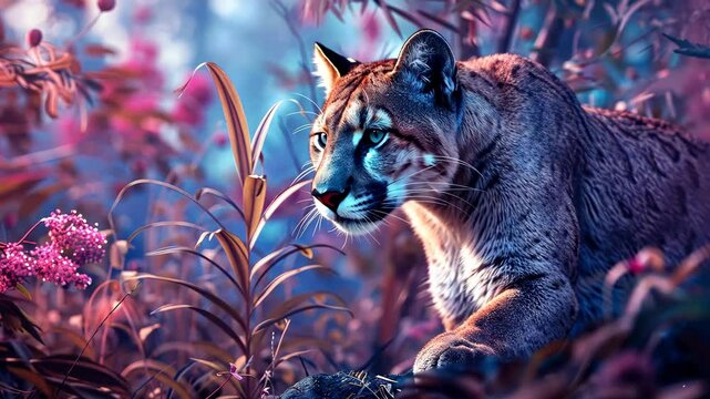 Beautiful cougar in nature. Selective focus. Nature.