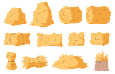 Set of different haystacks. Agriculture. Dry grass animal feed. Vector illustration © Igor