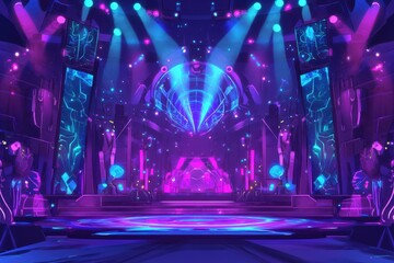 Futuristic Neon Stage Design Vibrant Purple Blue Lights