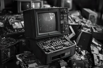 A Damaged Vintage Computer System Amidst Debris