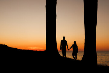 silhouette of a couple on the beach