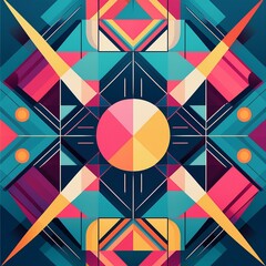 "Geometric Flow: A Burst of Teal, Pink, Yellow, and Purple"
