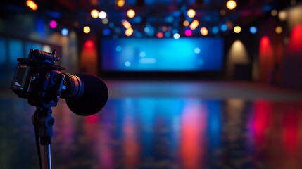 Professional Film Camera Setup in a Colorful Studio Environment