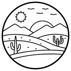 Desert Landscape in Minimalist Line Art