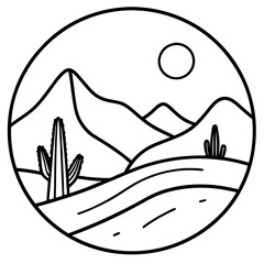 Desert Landscape in Minimalist Line Art
