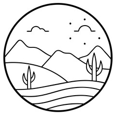 Desert Landscape in Minimalist Line Art