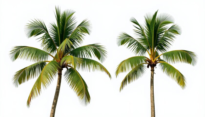 Two Tropical Palm Trees Against a Clean White Background