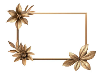 A golden rectangular frame decorated with detailed floral designs on corners, perfect for decorative or artistic purposes