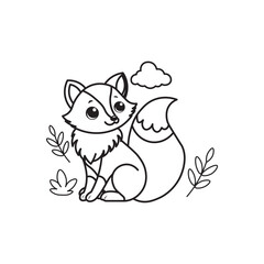 Black And White Coloring Book With Bold Lines, Cute Animal Fox