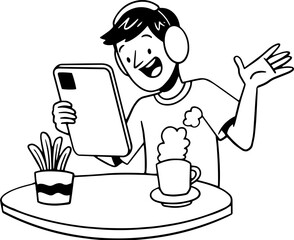 Digital Nomad Man Cartoon Character Outline