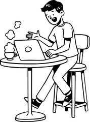 Digital Nomad Man Cartoon Character Outline