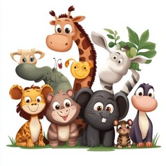 Obraz premium Adorable Cartoon Animals Grouped Together In A Friendly Pose