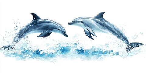 Dolphins performing tricks in an aquatic park, delighting visitors with synchronized jumps.
