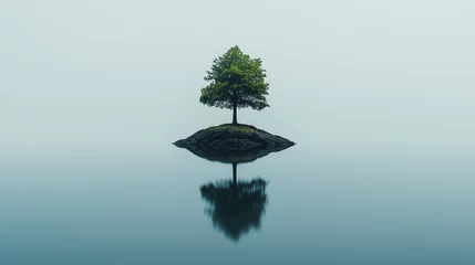 Wanddecoratie Huisarts Einsamer Baum auf einer kleinen Insel im ruhigen, spiegelnden Wasser    © Cedric