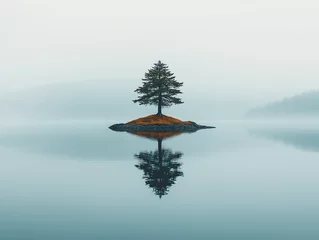 Acrylic prints Einsamer Baum auf einer kleinen Insel im ruhigen, spiegelnden Wasser  