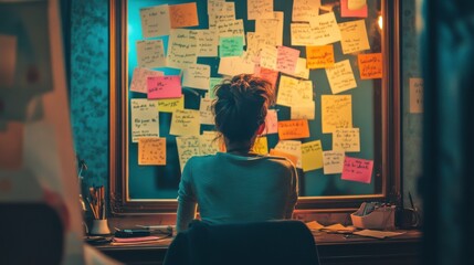 Sticky Notes Affirmations on Bedroom Mirror