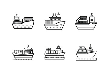 cargo ship line art vector illustration