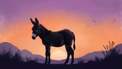 Donkey at Sunset in Mountain Landscape