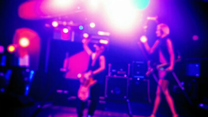 Music band group perform on a concert stage. Guitarist on stage for background, soft and blur...