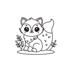 Black And White Coloring Book With Bold Lines, Cute Animal Fox