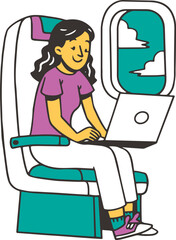 Virtual Assistant Woman Working From Anywhere, Online Worker Cartoon Illustration