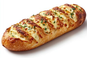 Delicious homemade garlic bread with melted cheese and herbs