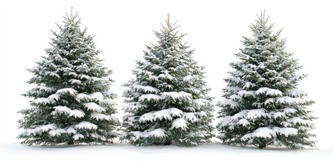 Obraz premium Snow-covered evergreen trees standing tall against a wintry background.