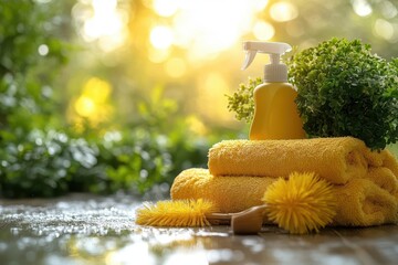 a banner promoting professional cleaning services stands out with a fresh, clean aesthetic, showcasing tools and a pristine environment, conveying efficiency and reliability in home care