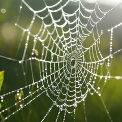 A dew-laden spiderweb shimmers in the darkness capturing the intricate beauty of nature's delicate artistry.