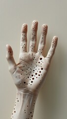 Trypophobia Concept: High-Contrast Hand with Irregular Holes on Pale Skin