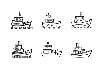 Obraz premium tugboat icon line art, set of boats, ship icon
