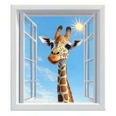 Giraffe Peeking Through Window with Sunlight