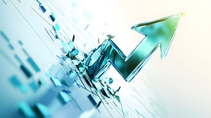 A dynamic 3D upward arrow indicating growth and success breaking through digital barriers.
