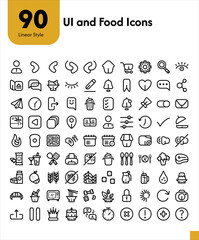 90 ui and food linear style icons