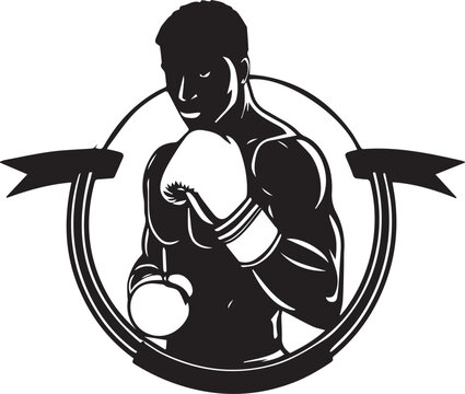 black and wight boxing logo type silhouette design
