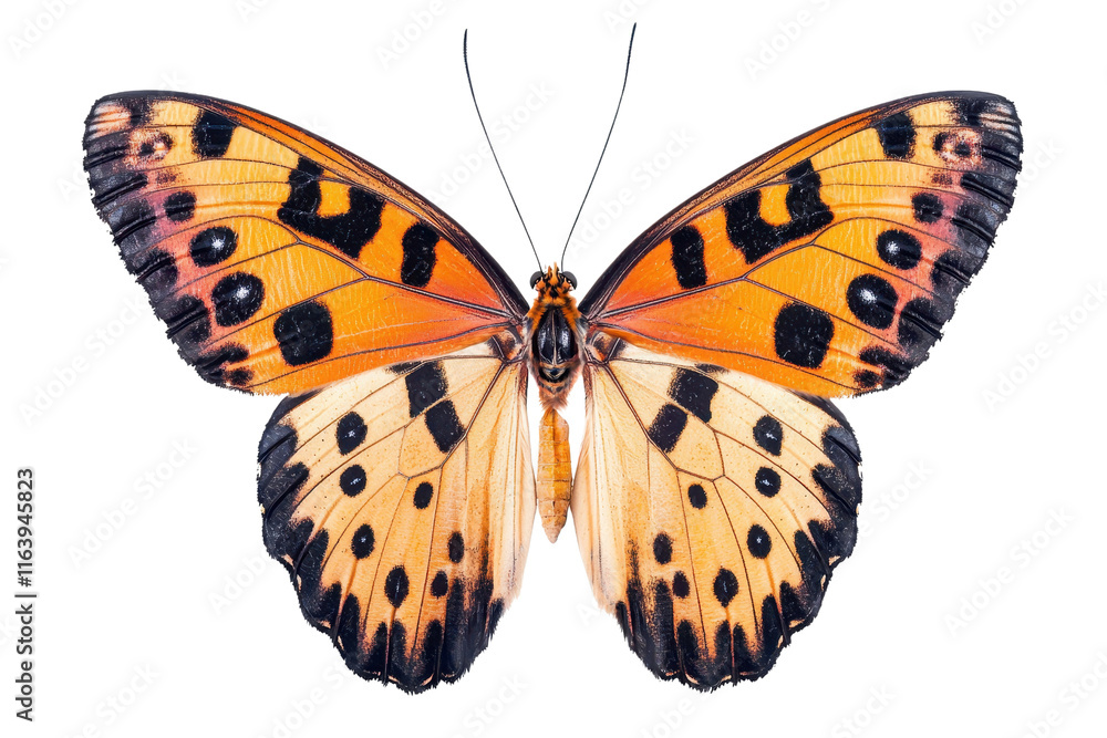 Poster a vividly colored butterfly showcasing intricate patterns and distinct markings on its wings.