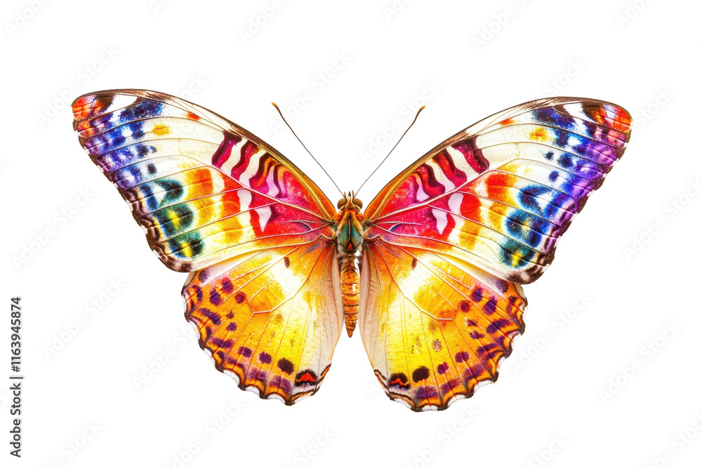Poster a vibrant butterfly displaying an array of striking colors and intricate patterns on its wings.