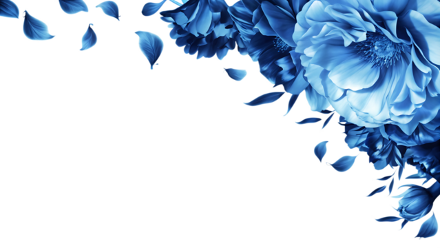 blue flowers frame and petals isolated on white background PNG.AI GENERATED