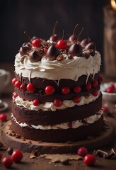 Chocolate cake on table